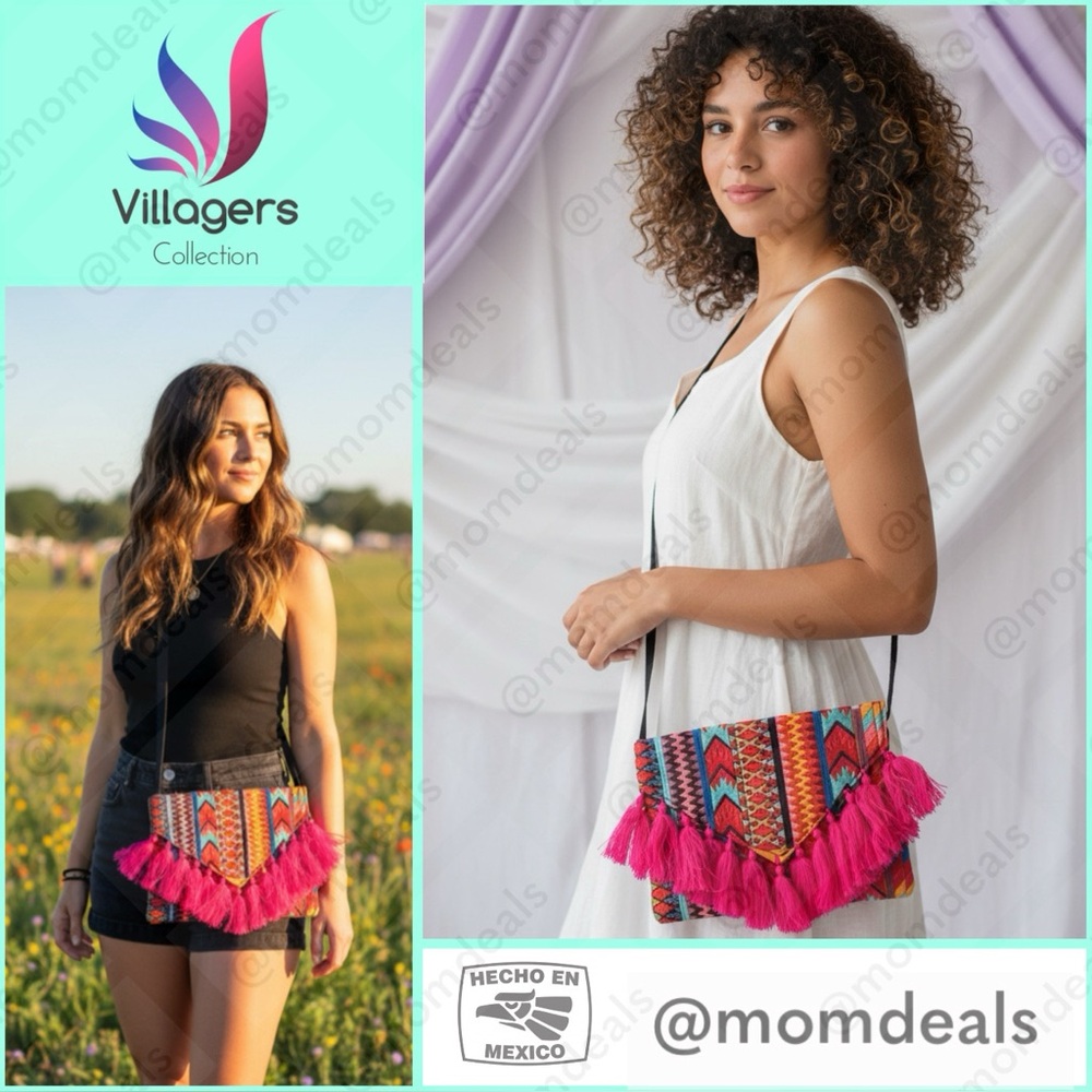 Ethnic Boho Crossbody Bag Handmade Embroidery Tassels Chic Vibrant Colorful NEW